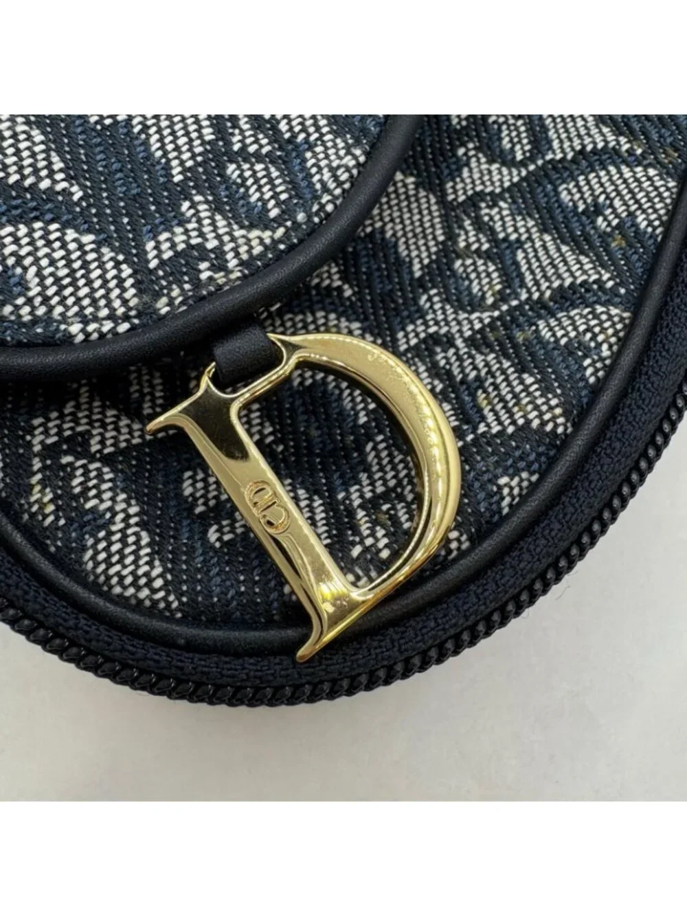 Dior Trotter Saddle Pouch Navy Gray Canvas Leather
